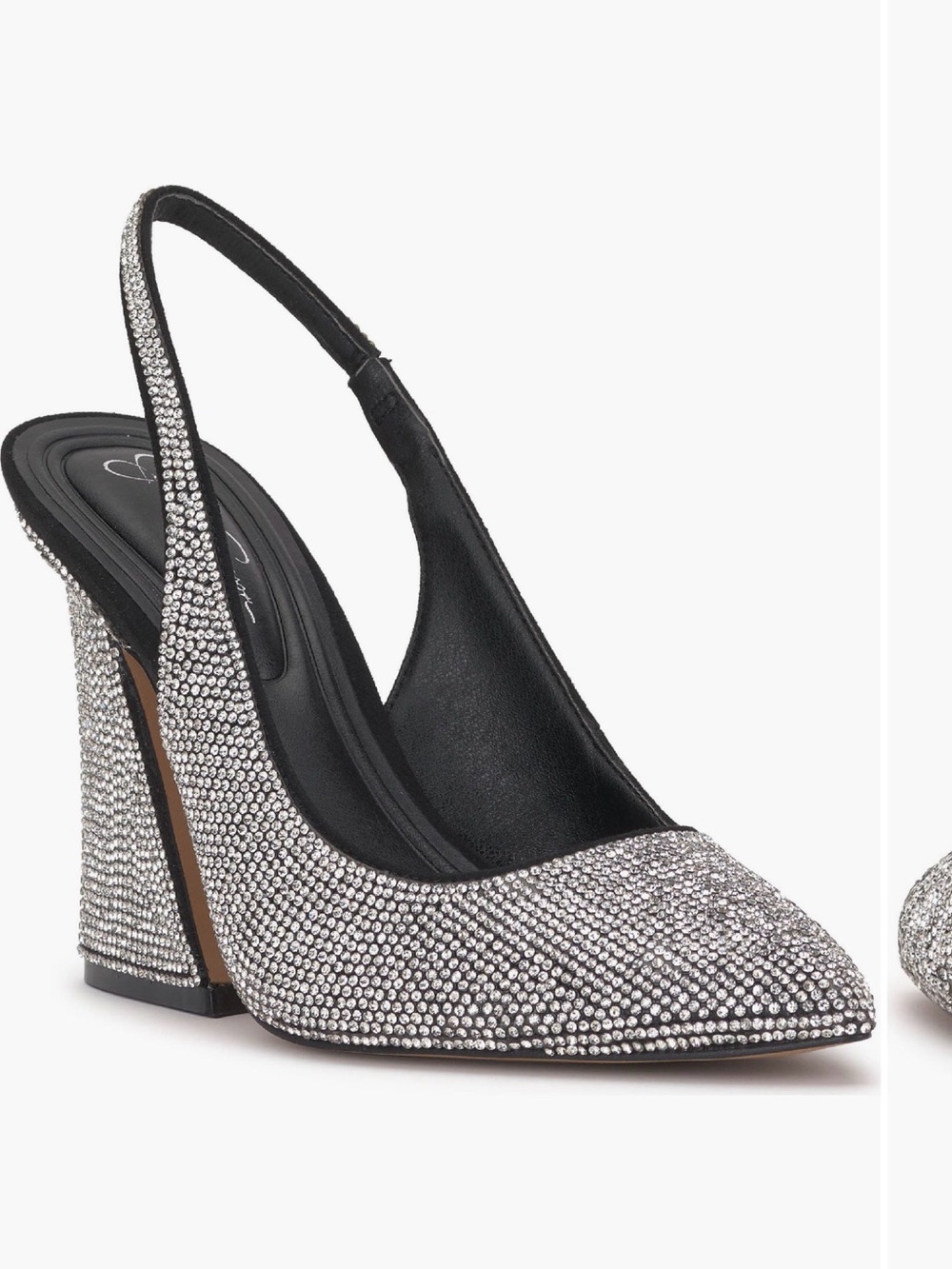 Jessica Simpson Silver Crystal Slingback Block Heels
